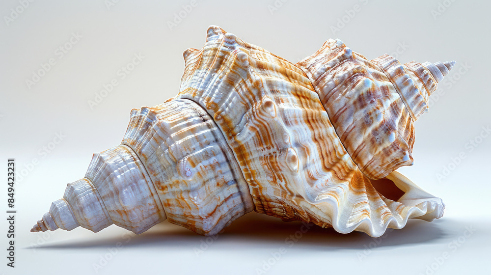 Close-up of a detailed sea shell with intricate patterns, against a clean white background, emphasizing its texture and natural beauty. Close-up of a detailed sea shell with intricate patterns, against a clean white background, emphasizing its texture and natural beauty.
