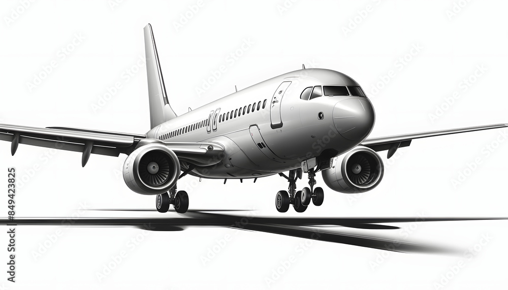 Realistic Commercial Airplane Landing with white background Realistic Commercial Airplane Landing with white background