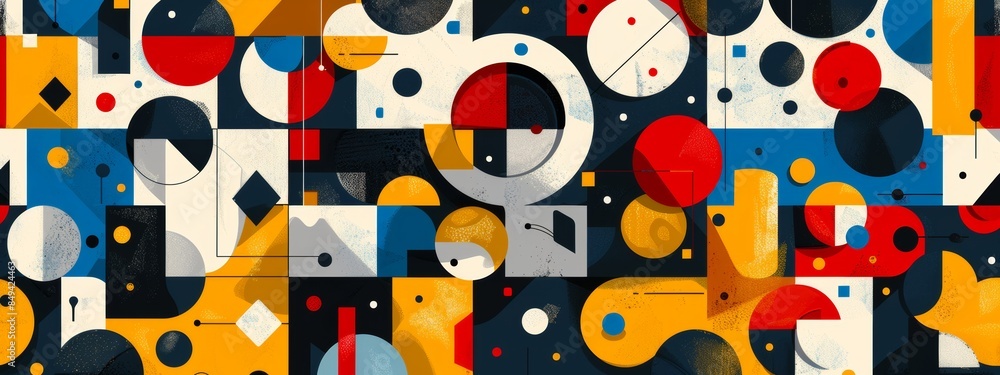 Seamless pattern of abstract geometric shapes arranged in a visually dynamic composition. Seamless pattern of abstract geometric shapes arranged in a visually dynamic composition.
