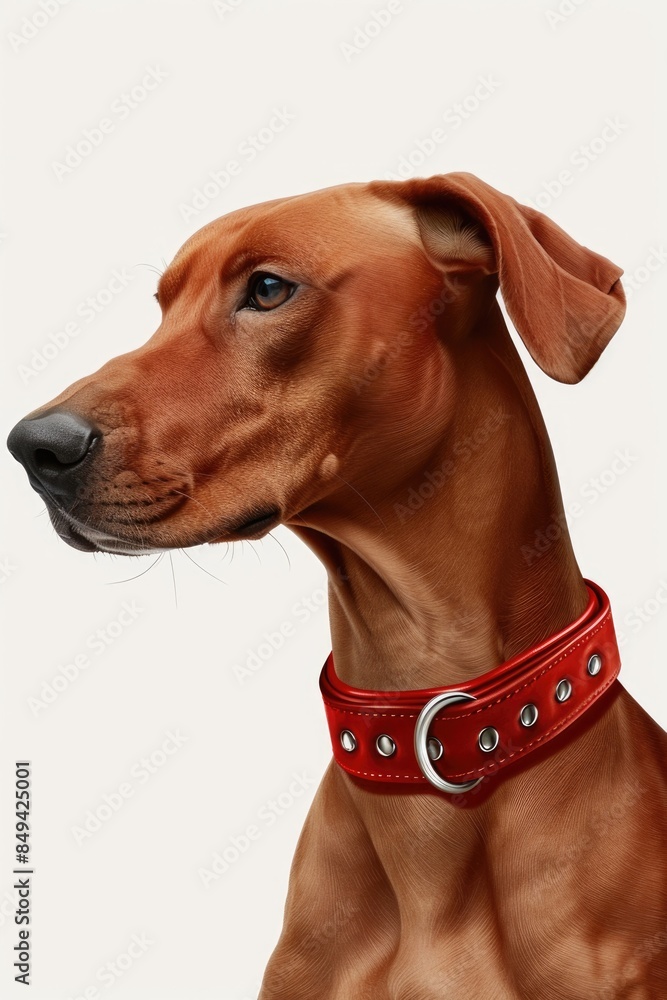 Close-up photo of a dog wearing a red collar Close-up photo of a dog wearing a red collar