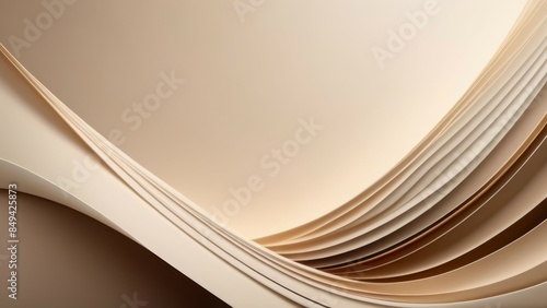 smooth curved layers in soft beige and brown tones, modern elegant background with copy space. planning, advertising luxury goods, high-end cosmetics or skincare products, minimalist design concepts.
