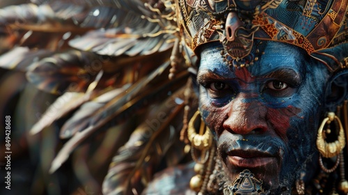 Close-up shot of a person wearing a headdress, possibly for cultural or religious purposes