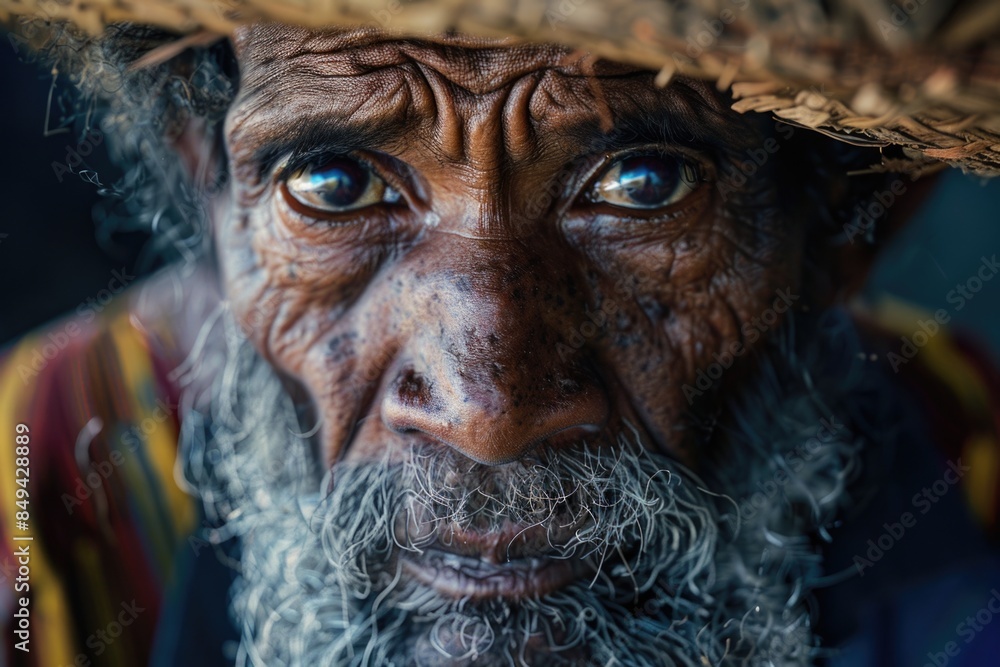 A close-up of someone wearing a straw hat, suitable for summer or outdoor-themed projects A close-up of someone wearing a straw hat, suitable for summer or outdoor-themed projects