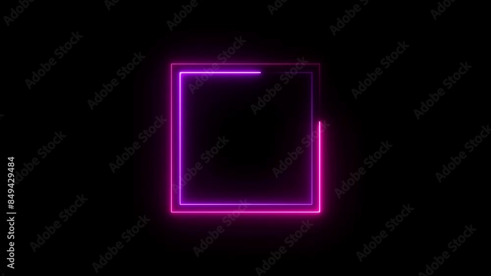 Neon square frame animation and moving neon square, rectangle frame isolated on black background. Neon square frame animation and moving neon square, rectangle frame isolated on black background.