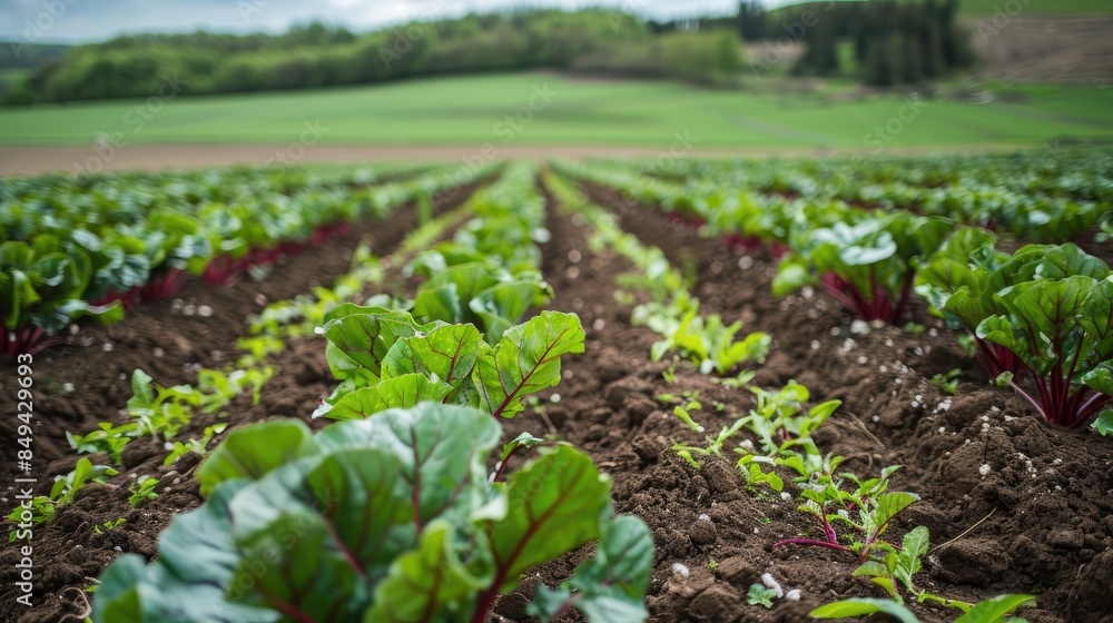 Beetroot Rows in the Field During the Spring Season Beetroot Rows in the Field During the Spring Season