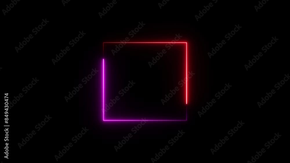 Glowing neon square frame animation and seamless loop background. Glowing neon square frame animation and seamless loop background.