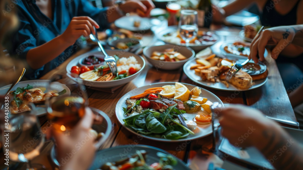 A group of friends enjoying a meal together at a restaurant A group of friends enjoying a meal together at a restaurant