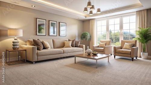 Soft, plush beige carpet in a modern living room setting, home decor, interior design, flooring, cozy, comfort, texture, luxury © Sanook