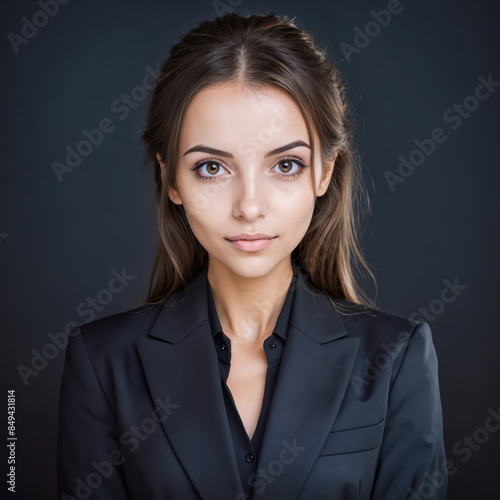 portrait of a business woman, black suit and background