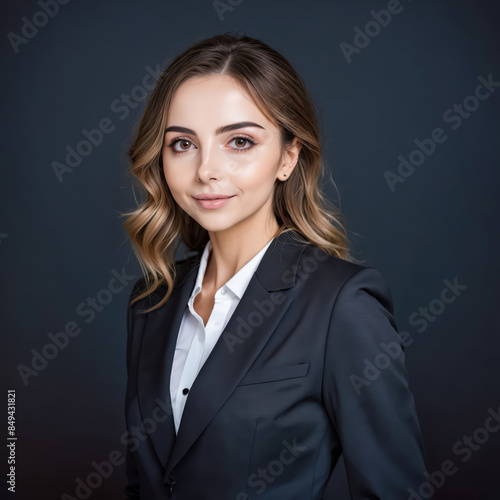 portrait of a business woman, black suit and background