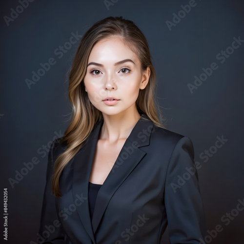 portrait of a business woman, black suit and background