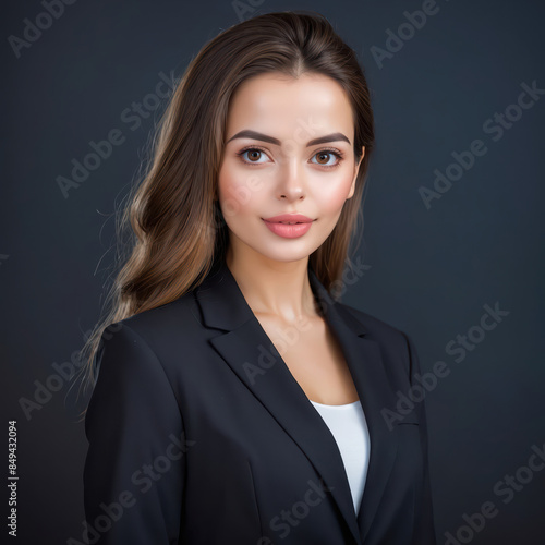 portrait of a business woman, black suit and background