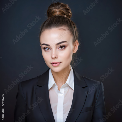 portrait of a business woman, black suit and background