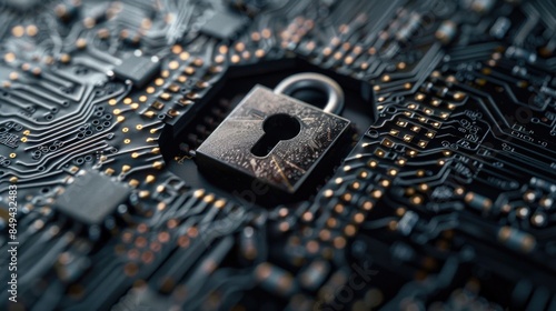 Wallpaper Mural A close-up shot of a padlock attached to a circuit board Torontodigital.ca