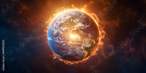 Earth experiencing extreme heat due to sun signifying global warming and climate change. Concept Climate Change, Global Warming, Extreme Heat, Sun's Impact, Earth's Temperature