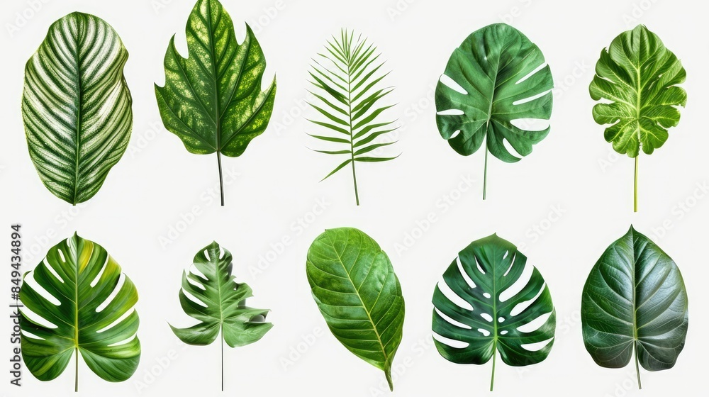 Natural Tropical Green Leaves Isolated on White Background Natural Tropical Green Leaves Isolated on White Background