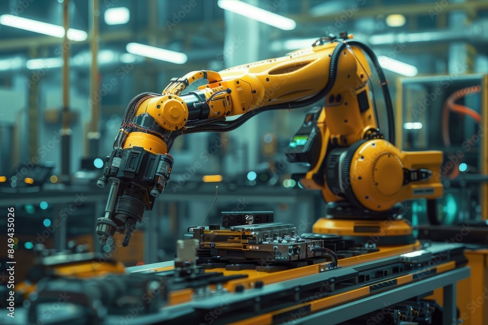 Robotic arm for electronic assembly line. Smart modern factory automation using advanced machines. Robotic arm for electronic assembly line. Smart modern factory automation using advanced machines.
