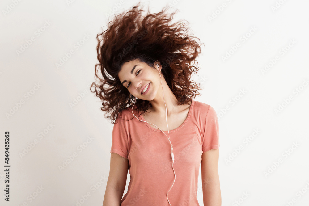 portrait of young natural looking smiling happy hipster pretty woman in pink shirt portrait of young natural looking smiling happy hipster pretty woman in pink shirt