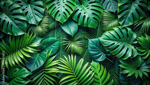Lush tropical green leaves creating a vibrant and natural background, tropical, green, leaves, foliage, nature, background, jungle