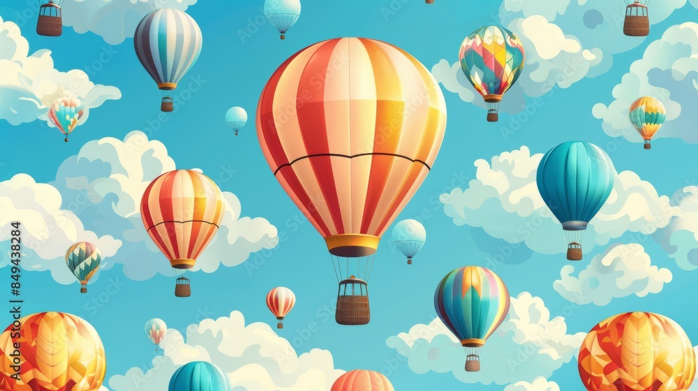 Fototapeta premium seamless pattern of colorful hot air balloons floating in the sky.