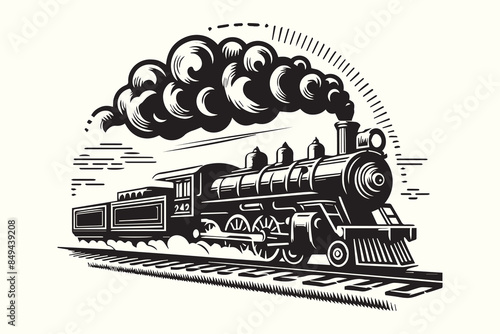 Vintage Locomotive silhouette vector illustration.