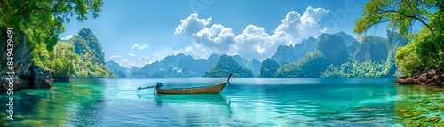 Generate a high-quality photo of a boat floating on a lake © Amonthep