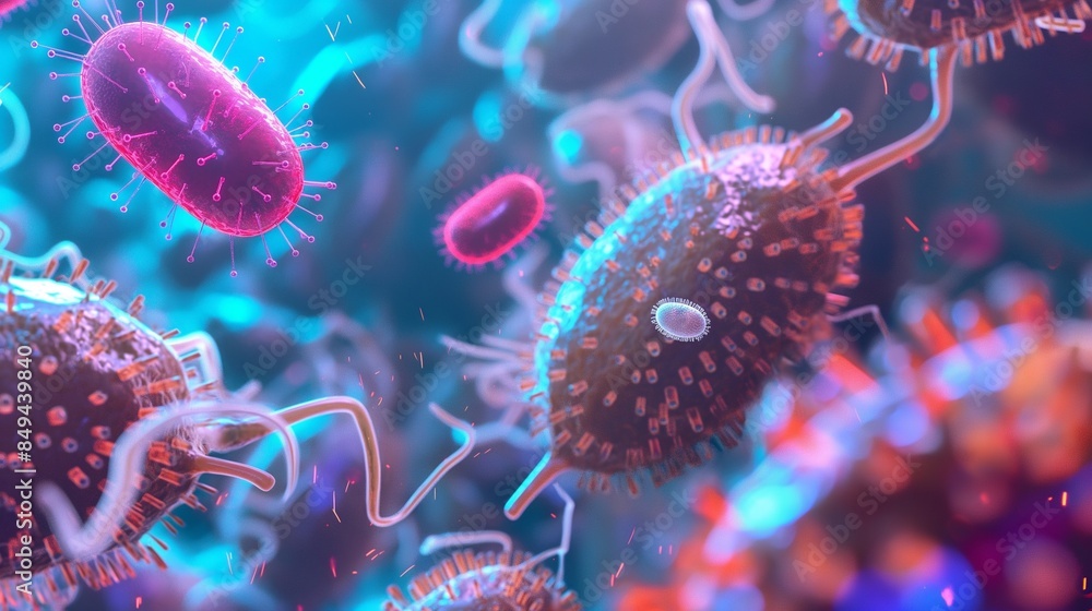 Nanorobots attack bacteria in cells. Biological robots are introduced into the affected cell Nanorobots attack bacteria in cells. Biological robots are introduced into the affected cell