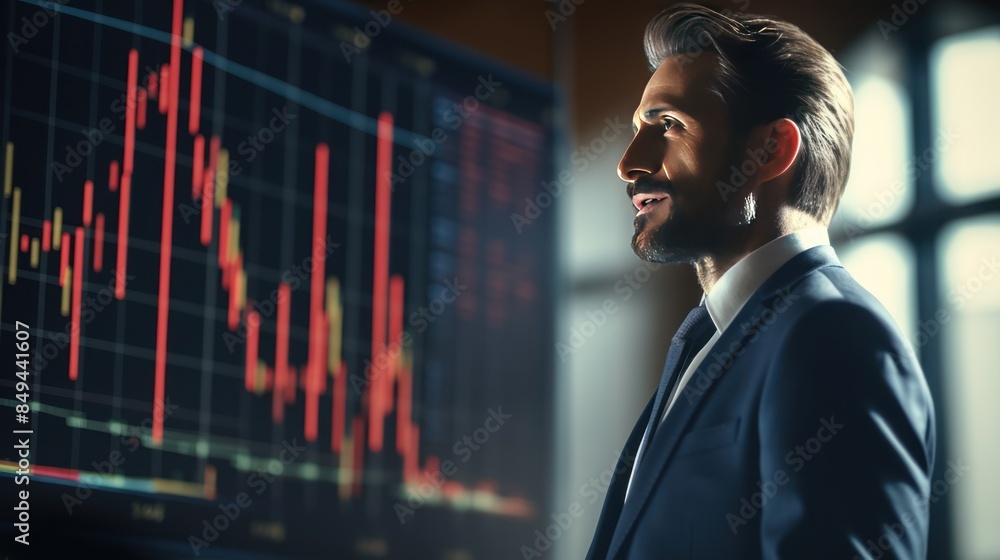 businessman talking, graphs and charts background, businessman talking, graphs and charts background,