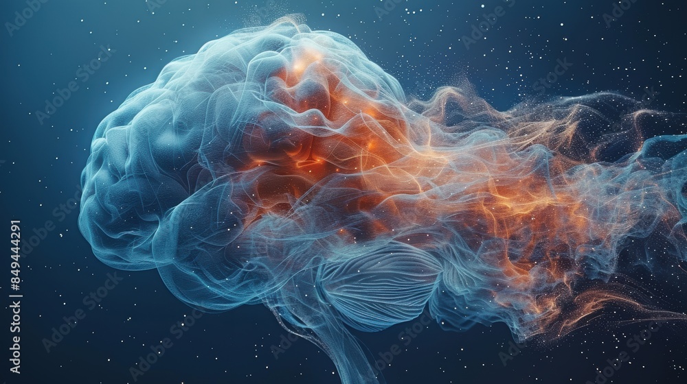 Fototapeta premium Futuristic digital visualization of the human brain, showcasing neural connections and vibrant energy patterns in a ing.