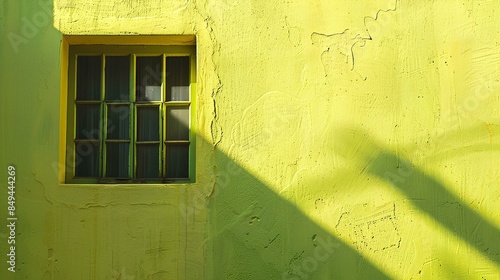 The shadow of the window on a yellow wall, creating intricate patterns and textures in a photorealistic composition