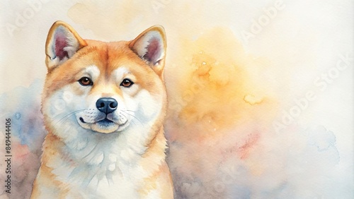Watercolor painting of fluffy Mame Shiba Inus with soft colors enhancing their cuteness, watercolor, painting © wasan
