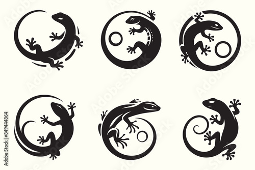 Set of lizard silhouettes vector illustration. logo design