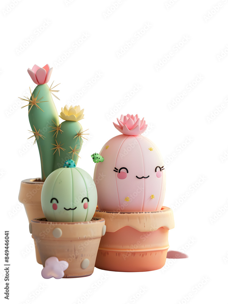 Cute kawaii cactus, cartoon cactus flower, 3D rendered cactus, transparent background. Cute kawaii cactus, cartoon cactus flower, 3D rendered cactus, transparent background.