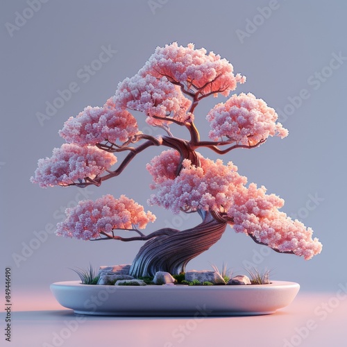 Adorable clay bonsai shakan style, muted pastels 3D clay icon matte background with subtle gradients photo