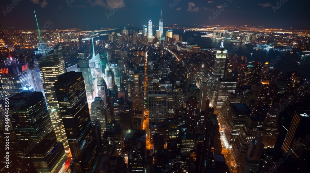 Fototapeta premium Manhattan skyline at night , New York City panoramic night view