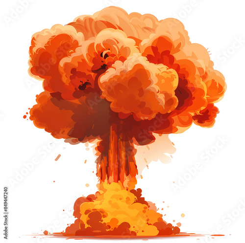 2D illustration of explosion, full length, png, white background