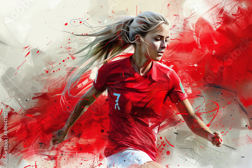 Poland vs. Denmark: Abstract Woman Soccer Poster Featuring Danish National Football Player and Team
