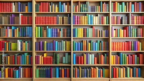 A colorful and diverse collection of books on shelves in a library, education, reading, literature, knowledge
