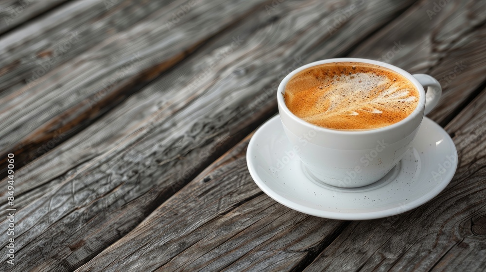 Cappuccino Cup placed on an Aged Wooden Table Cappuccino Cup placed on an Aged Wooden Table