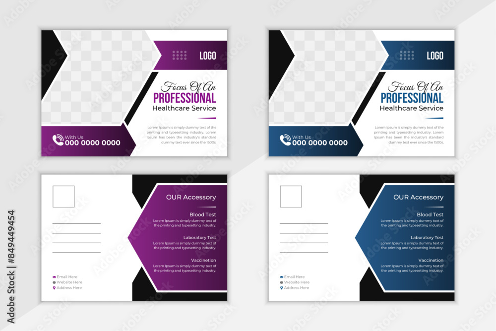 Medical Post card design, vector template, Medical Post card design, vector template,