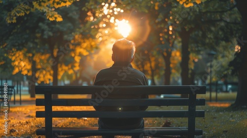 A person sitting on a park bench, staring into the distance, deep in thought, contemplating a logical problem and searching for a solution. photo