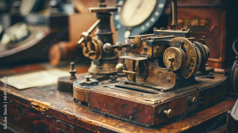 Fototapeta premium This antique telegraph machine is a reminder of a bygone era when communication was slow and laborious.