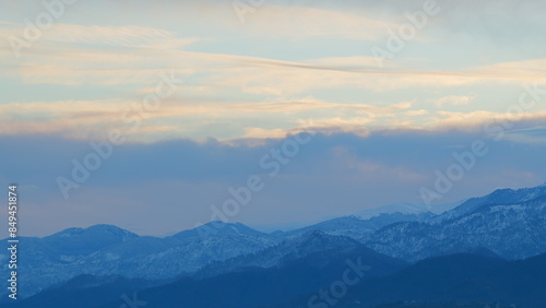 Natural Outdoor Travel Background. Sunrise In The Mountains. Foggy Slopes And Valleys. © artifex.orlova