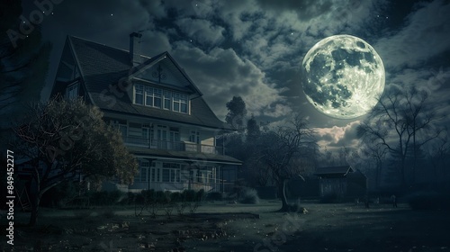 Full moon night by a beautiful house : Generative AI