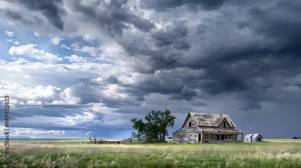 Old farmstead on the prairies under storm clouds val marie alberta canada : Generative AI Old farmstead on the prairies under storm clouds val marie alberta canada : Generative AI