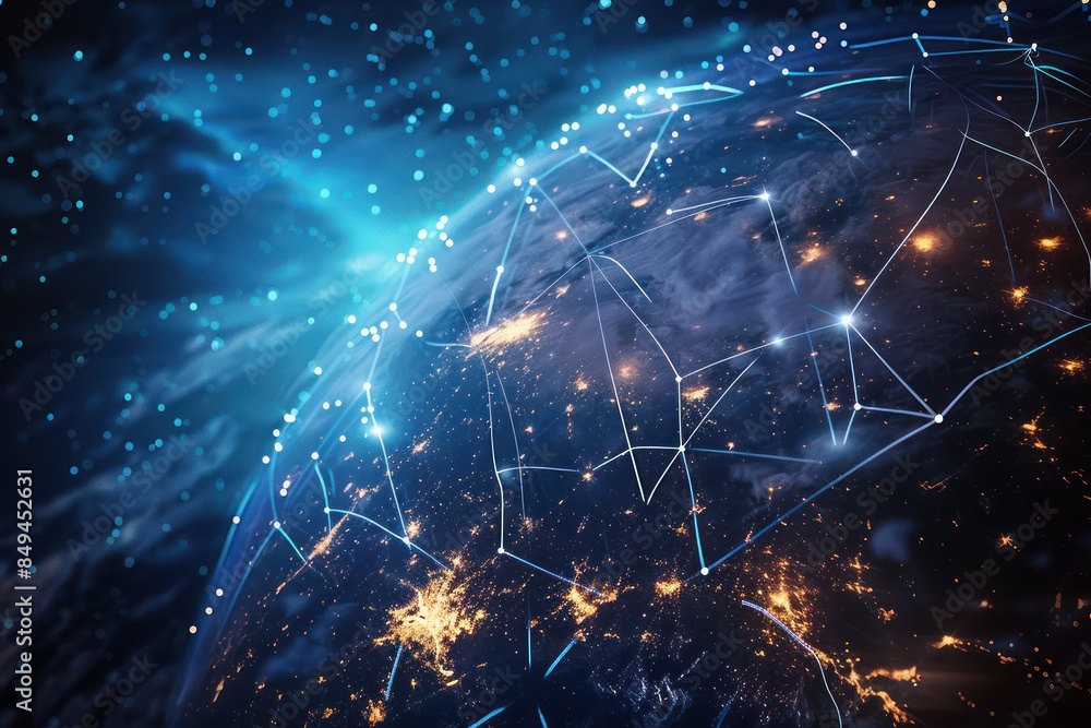 Global Network of Connected Cities Illuminated at Night Global Network of Connected Cities Illuminated at Night
