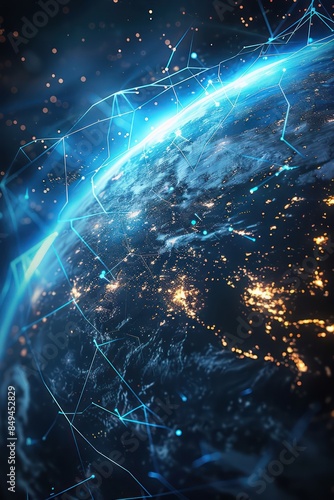 Global Network of Connected Cities Illuminated at Night