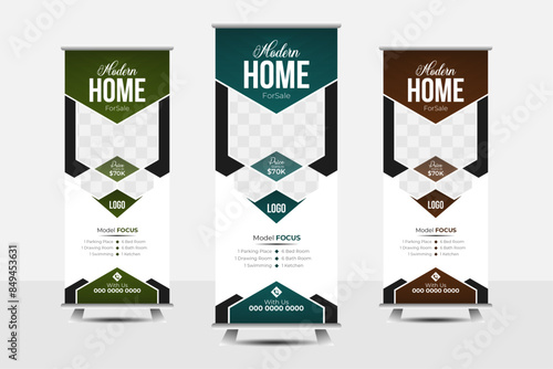 modern real estate roll up banner design,  creative vector template.