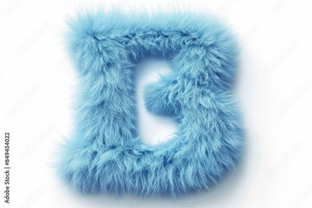 The letter B is made of fluffy blue hair