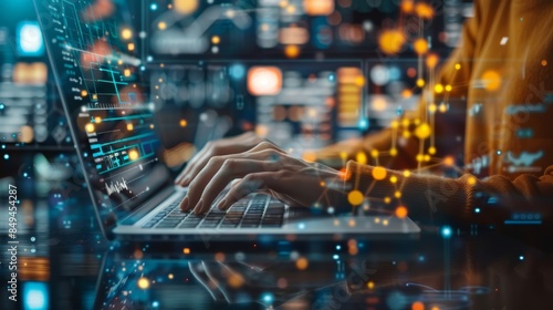 A person working on a laptop with mathematical equations and graphs on the screen, demonstrating intelligence in the field of science or technology.